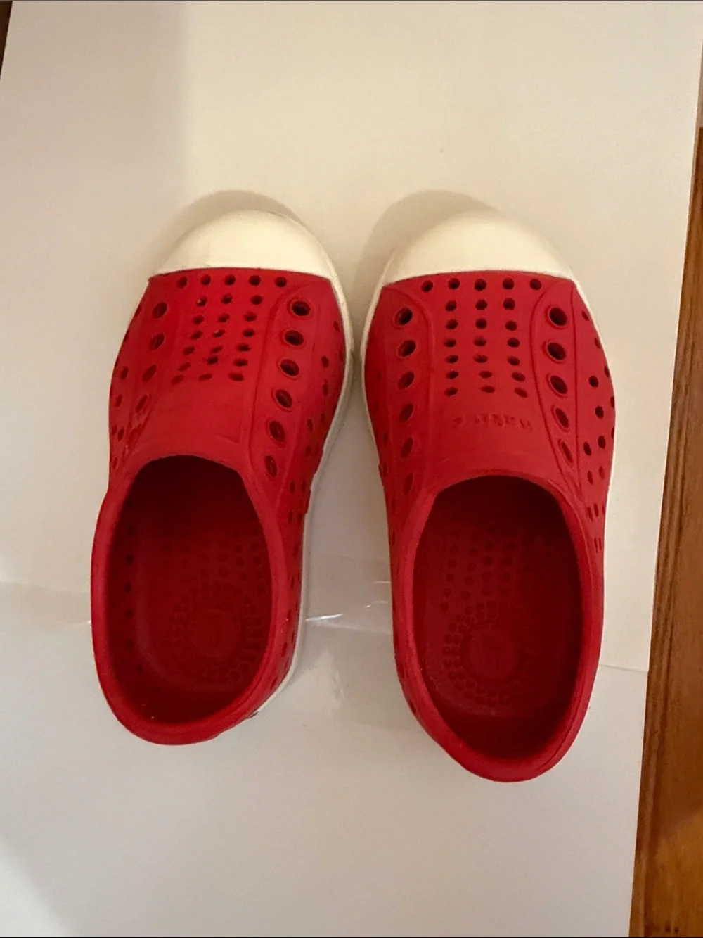 Native Kids Slip-On Sneakers in Bright Red with White Toe